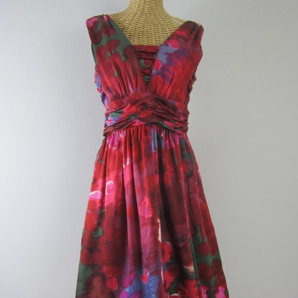 Banana Republic Dresses & Skirts - Banana Republic Womens 6 Red Green Blue Floral Empire Waist Silk Dress Small